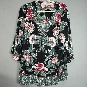 Avenue Pink Floral V-Neck Tunic Top Plus Size 22/24